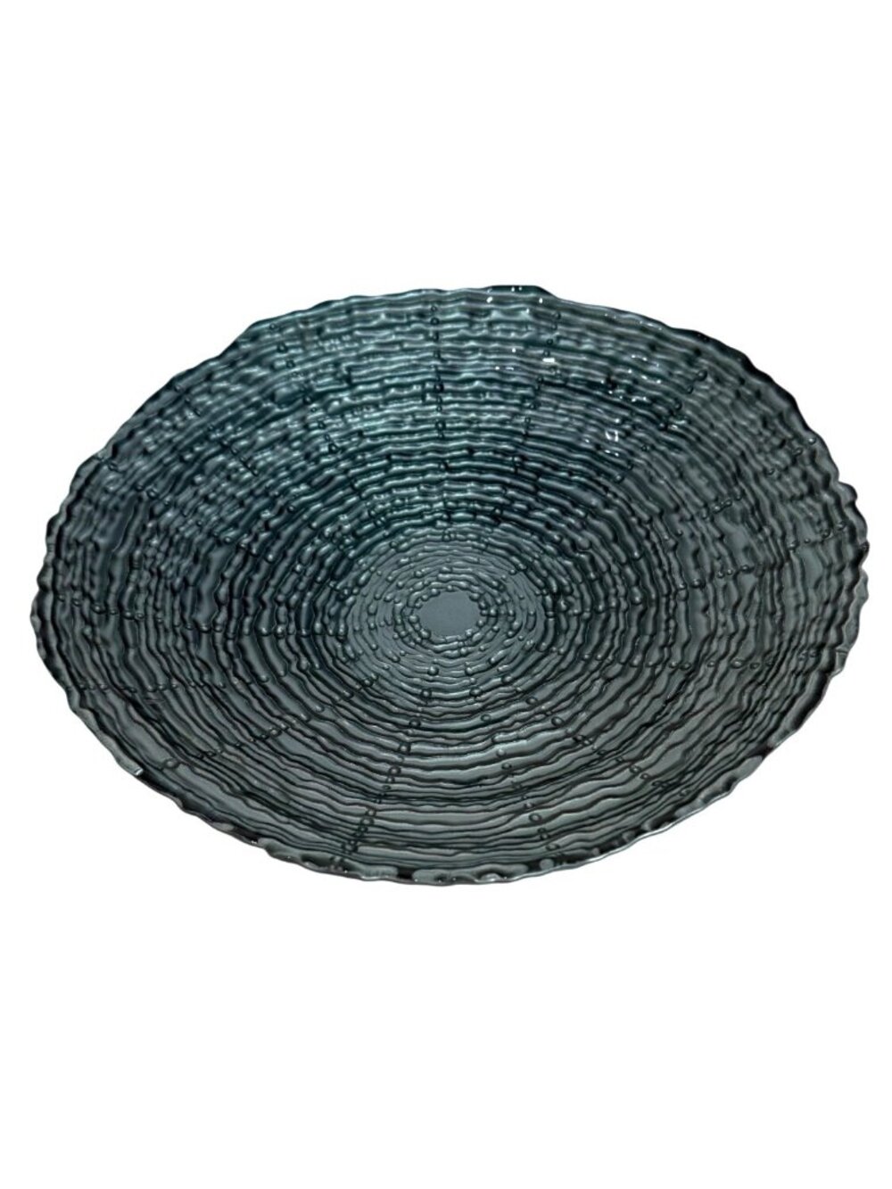Textured Metallic Teal Blue Decorative Glass Centerpiece Bowl Ripple Design